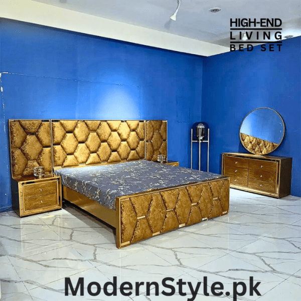 Modern Bed Set – Headboard & Side Tables | Pakistani Crafted