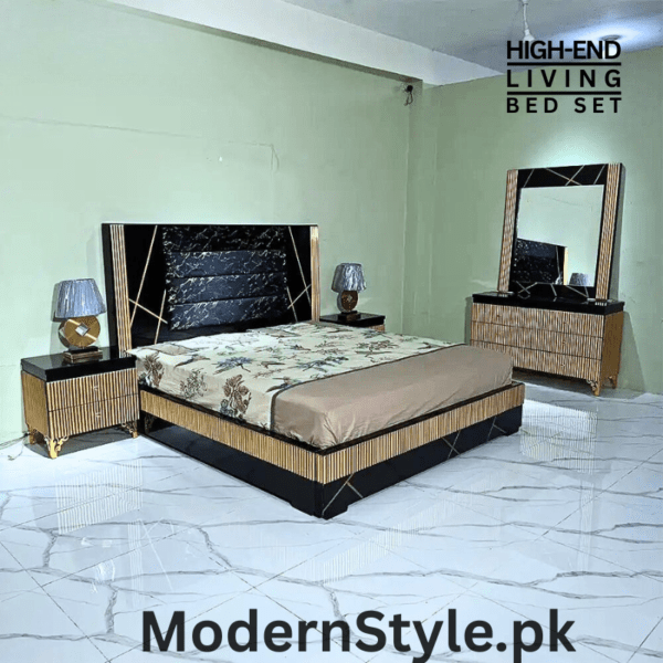 Luxury Bed Set - Modern Design with Side Tables | Pakistani Crafted
