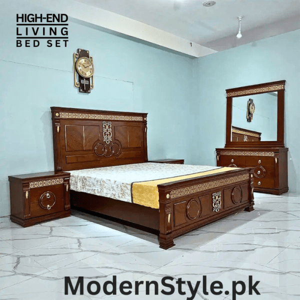 Handcarved Sheesham Wood Bed Set – Mughal Storage King Size