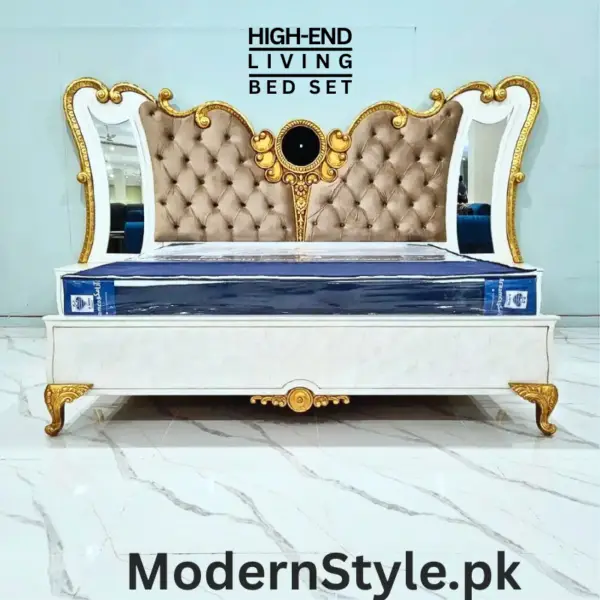 Modern Luxury White Bed Set – Elegant Bed, Dressing Table & Side Table - Image 2
