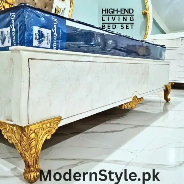 Modern Luxury White Bed Set – Elegant Bed, Dressing Table & Side Table - Image 3
