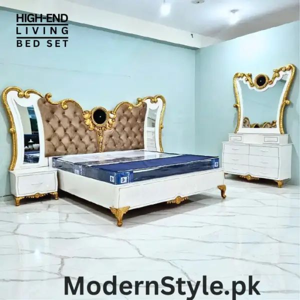 Luxury White Bed Set - Modern Bedroom Furniture (Bed+Dressing Table)