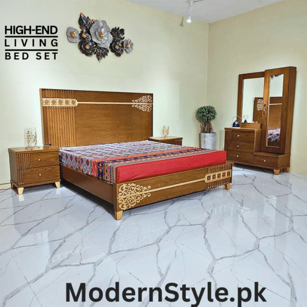 King Size Bed – Keekar Wood Frame with Gloss Finish | Pakistan