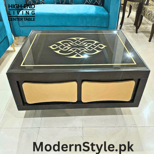 Premium Black Center Table with Drawer – Modern MDF & Glass Design - Image 6