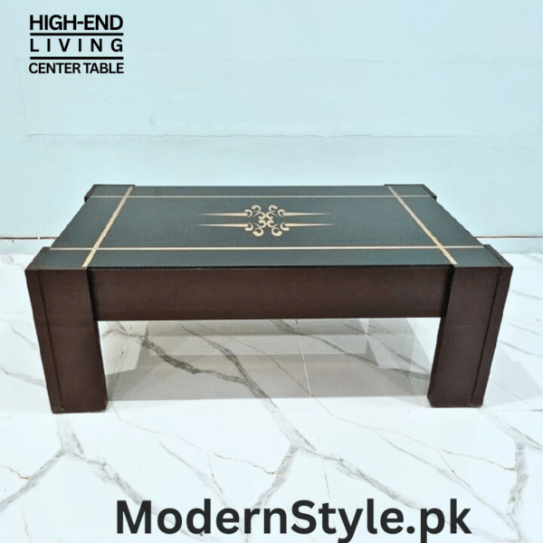 Cedar Design Center Table – Elegant MDF & Glass Top with Carved Details - Image 2
