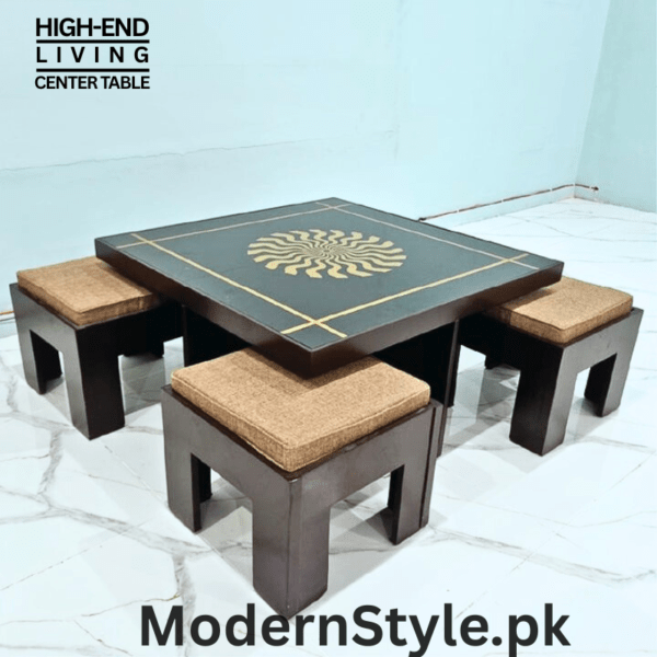 4-in-1 Center Table with Stools – Smart Furniture for Pakistani Homes - Image 2