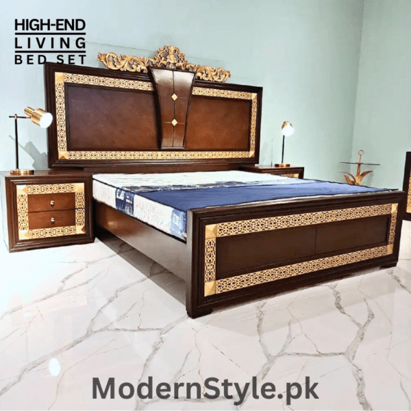 ArtisanalAntique Wooden Bed – Handcrafted Keekar Wood Double Bed with Ash Veneer Finish - Image 2
